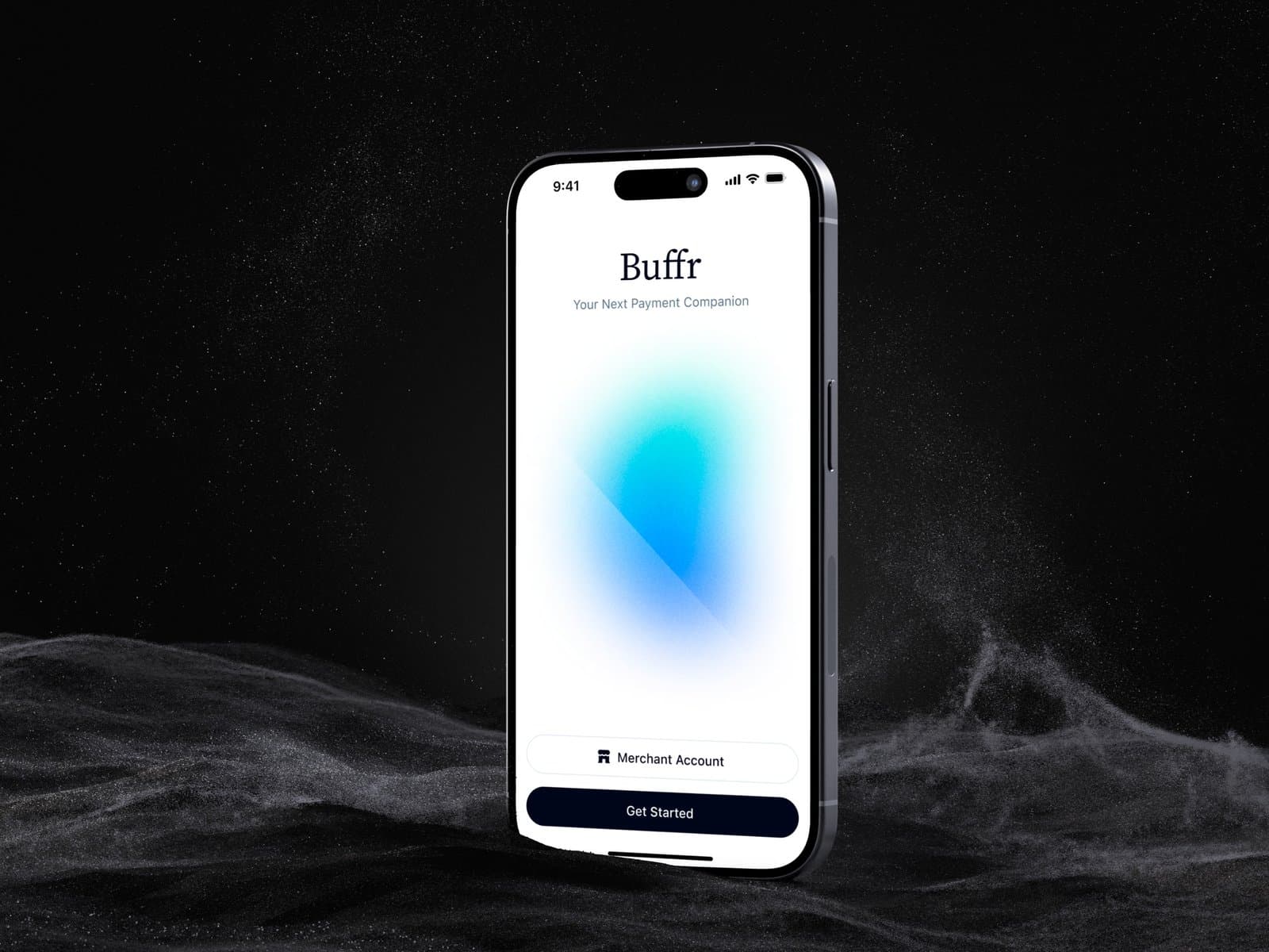 Buffr Payment Companion start screen on a phone, against a dark background
